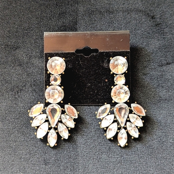 Black and White Rhinestone Silver Dangle Earrings Set Formal Bridal Prom - Picture 2 of 7